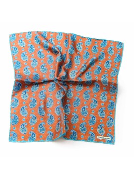 Brown/Navy/Yellow Fancy Pines Print Pocket Square