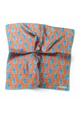 Brown/Navy/Yellow Fancy Pines Print Pocket Square 