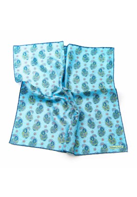 Sky/Apple/Navy Fancy Pines Print  Pocket Square 