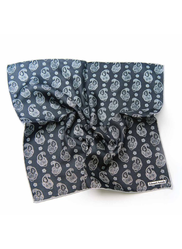 Black/White Fancy Print Pocket Square