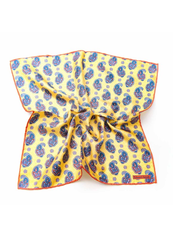 Gold/Red/Navy Fancy Pines Print Pocket Square