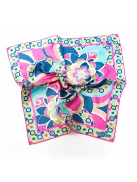 Hot Pink/Lime/Navy/Turquoise Retro Print Pocket Square