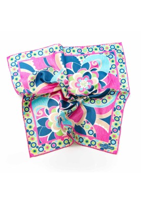 Hot Pink/Lime/Navy/Turquoise Retro Print Pocket Square 