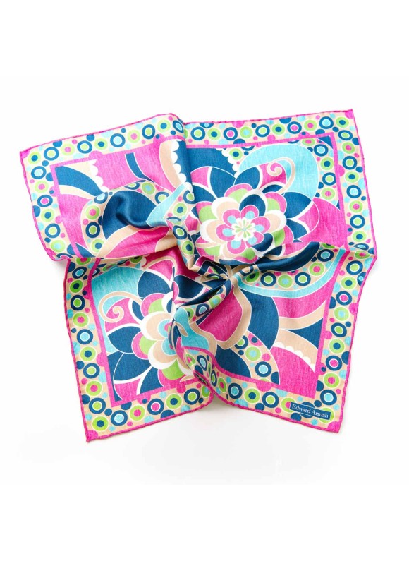 Hot Pink/Lime/Navy/Turquoise Retro Print Pocket Square