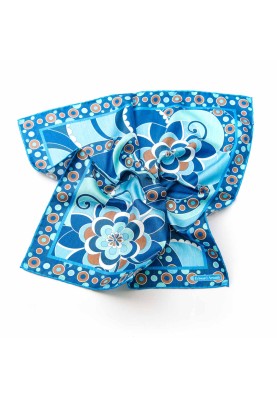 Blue/Brown/Aquamarine Retro Print Pocket Square 