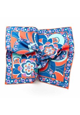 Red/Navy/Aqua Retro Print Pocket Square 