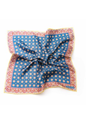 Denim/Gold Neat/Persian Border Print Pocket Square 