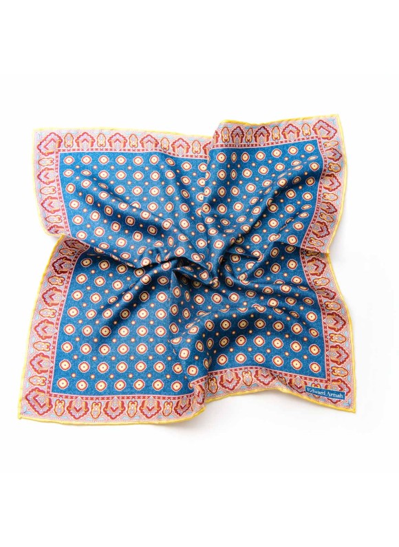 Denim/Gold Neat/Persian Border Print Pocket Square