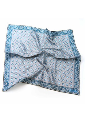 Grey/Blue Neat/Persian Border Print Pocket Square 