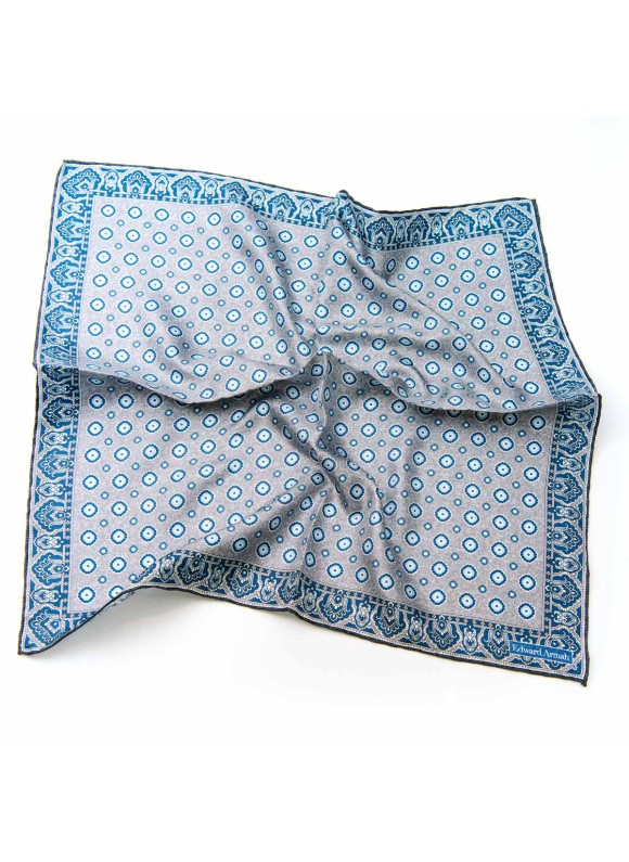 Grey/Blue Neat/Persian Border Print Pocket Square