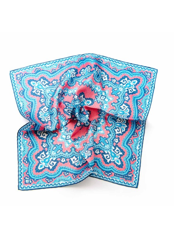 Rose/Blue Persian Print Pocket Square