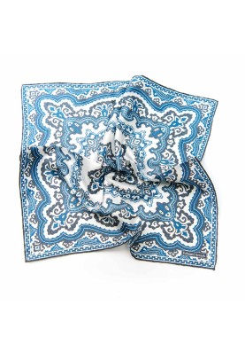 White Smoke/Midnight Persian Print Pocket Square 