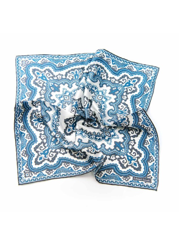 White Smoke/Midnight Persian Print Pocket Square