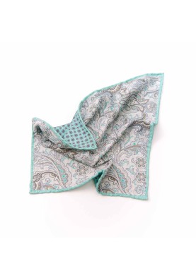 Turq/Grey Exploded Paisley/Neat Print Reversible Pocket Square 