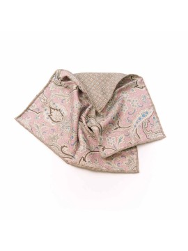 Pink/Taupe  Exploded Paisley/Neat Print Reversible Pocket Square