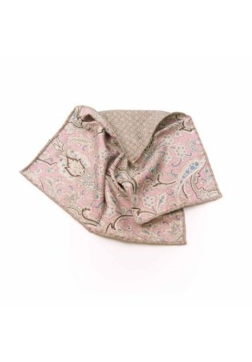 Pink/Taupe  Exploded Paisley/Neat Print Reversible Pocket Square 