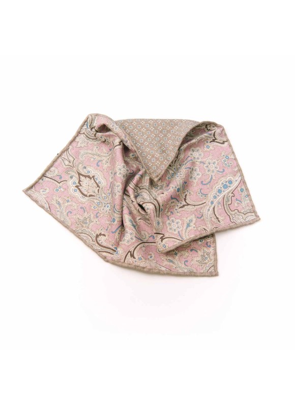 Pink/Taupe  Exploded Paisley/Neat Print Reversible Pocket Square