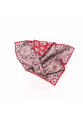 Red/Blue Medallions/Pine Paisley Print Reversible Pocket Square 