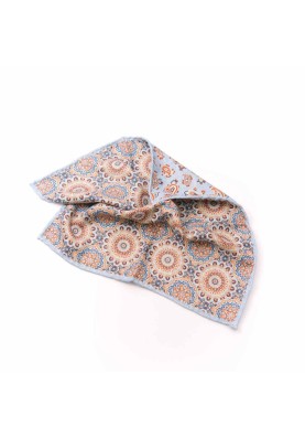 Lt. Blue/Rust Medallions/Pine Paisley Print Reversible Pocket Square 