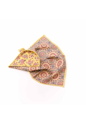 Orange/Blue Medallions/Pine Paisley Print Reversible Pocket Square 