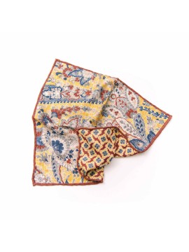 Marigold/Sienna Vine Pattern/Quatrefoil Neat Print Reversible Pocket Square