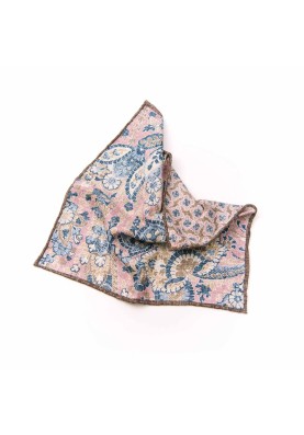 Pink/Denim Vine Pattern/Quatrefoil Neat Print Reversible Pocket Square 