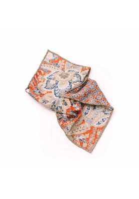 Rust/Denim Vine Pattern/Quatrefoil Neat Print Reversible Pocket Square 