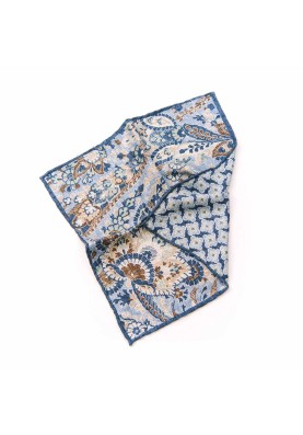 Denim/Blue Vine Pattern/Quatrefoil Neat Print Reversible Pocket Square 