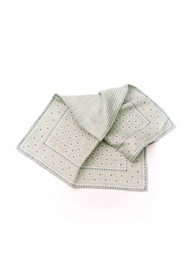 Mint/Navy Shadowed Dots/Plaid Print Reversible Pocket Square 