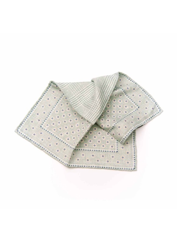 Mint/Navy Shadowed Dots/Plaid Print Reversible Pocket Square