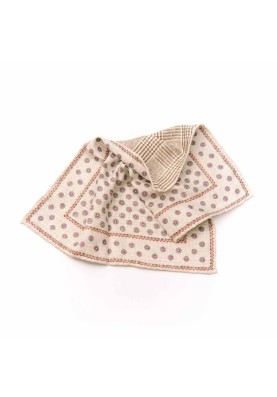 Beige/Grey Shadowed Dots/Plaid Print Reversible Pocket Square 