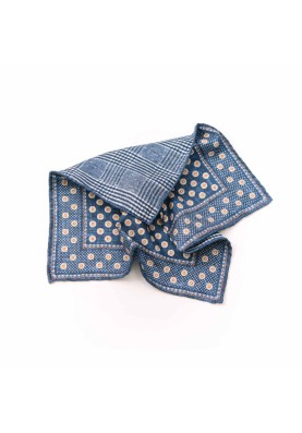 Denim/Rust Shadowed Dots/Plaid Print Reversible Pocket Square 