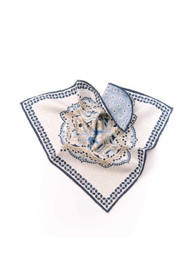 White Smoke/Navy/Lt. Blue Mono Medallion/Neat  Print Reversible Pocket Square 