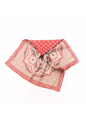 Tan/Red  Mono Medallion/Neat  Print Reversible Pocket Square 