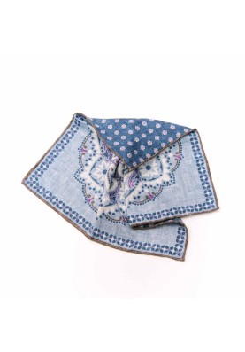 Denim/Purple Mono Medallion/Neat  Print Reversible Pocket Square 