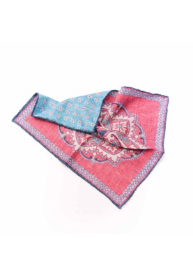 Rose/Navy/Sky Mono Medallion/Neat  Print Reversible Pocket Square 