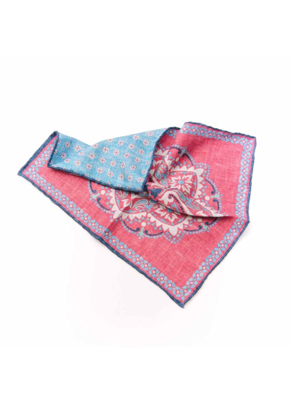 Rose/Navy/Sky Mono Medallion/Neat  Print Reversible Pocket Square