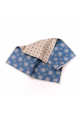 Navy/Beige Neat/Mini Quatrefoil Neat Print Reversible Pocket Square 