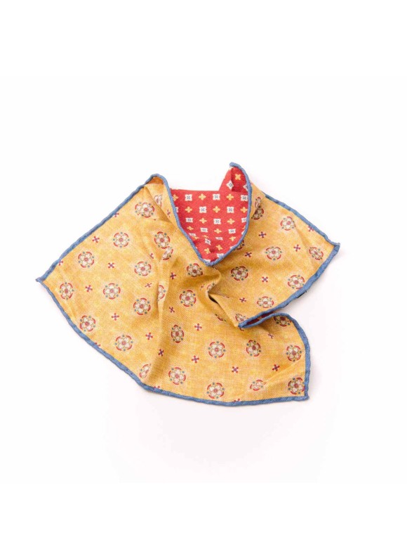 Marigold/Red Neat/Mini Quatrefoil Neat Print Reversible Pocket Square