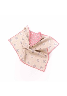 Beige/Pink Neat/Mini Quatrefoil Neat Print Reversible Pocket Square 