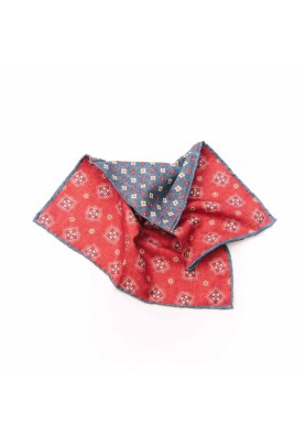 Red/Denim Neat/Mini Quatrefoil Neat Print Reversible Pocket Square 