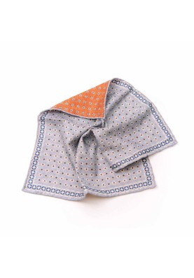 Powder Blue/Brick Neat Print Reversible Pocket Square 