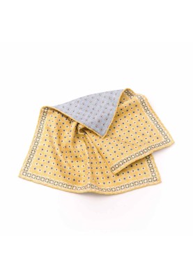 Yellow/Powder Blue Neat Print Reversible Pocket Square 