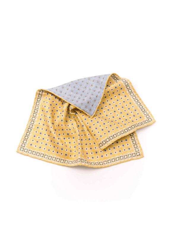 Yellow/Powder Blue Neat Print Reversible Pocket Square