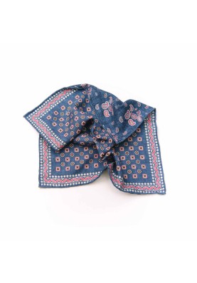 Denim /Rose Neat/Pine Paisley Print Reversible Pocket Square 