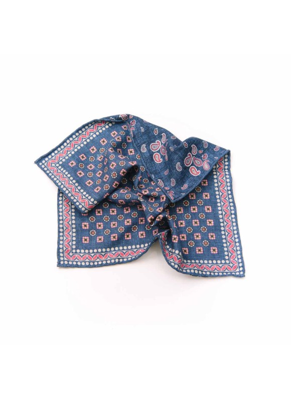 Denim /Rose Neat/Pine Paisley Print Reversible Pocket Square