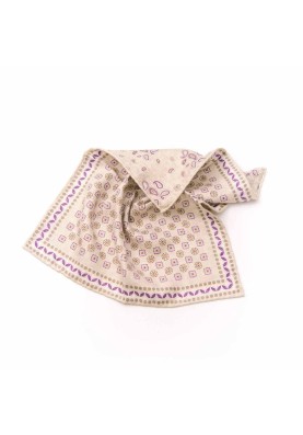 Beige/Purple Neat/Pine Paisley Print Reversible Pocket Square 