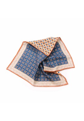 Navy/Rust Dot Pattern/Cross Neat Print Reversible Pocket Square 