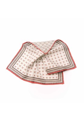 Bone/Red Dot Pattern/Cross Neat Print Reversible Pocket Square 