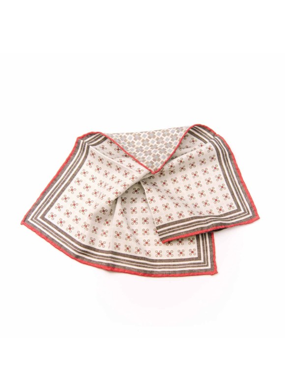 Bone/Red Dot Pattern/Cross Neat Print Reversible Pocket Square